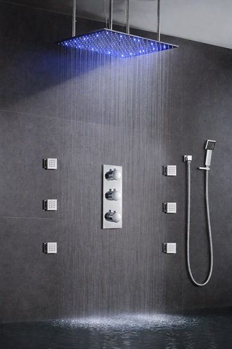 LED Rain Shower Head Thermostatic Shower Valve Set