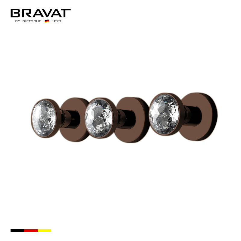 Bravat Three Crystal Handle Thermostatic Bathroom Shower Mixer In Light Oil Rubbed Bronze Finish