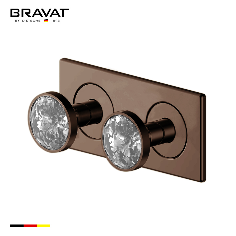 Bravat Wall Mount Two Crystal Handle Thermostatic Bathroom Shower Mixer In Light Oil Rubbed Bronze Finish