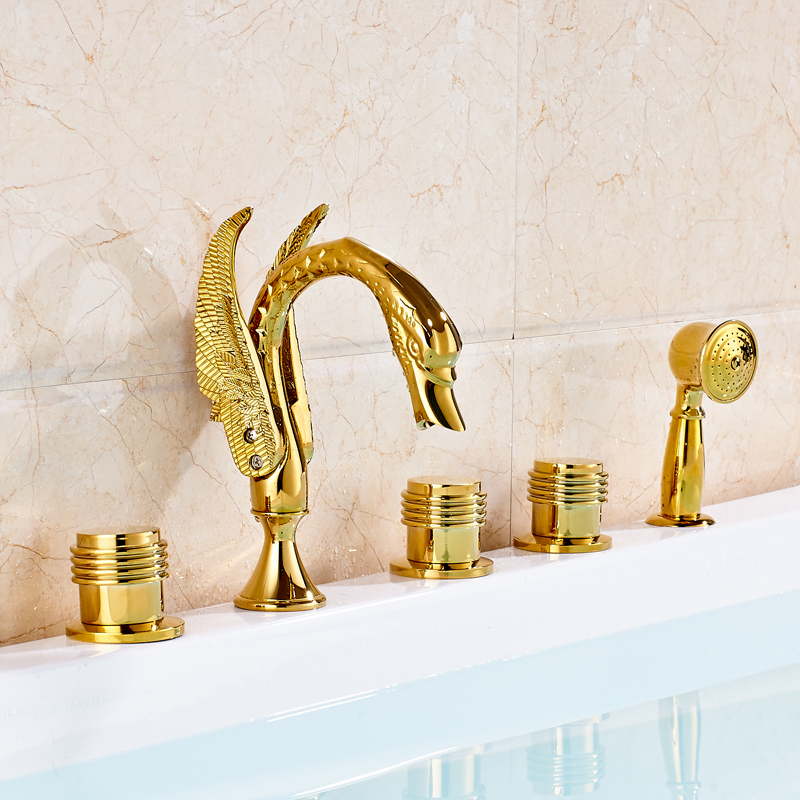 La Rochelle Gold Bathtub Faucet With Handheld Shower