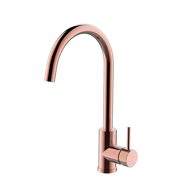 Leo Goose Neck Deck Mount Single Handle Faucet In Rose Gold Finish