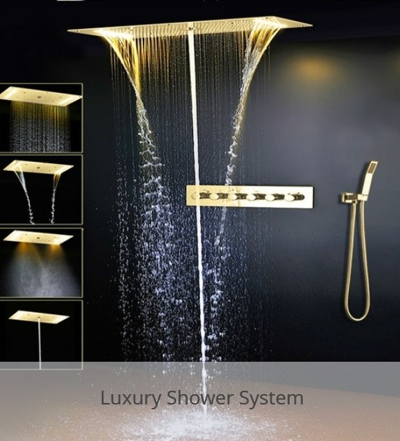 JinYuZe Triple Function Brass Shower System 12 x 8 Rectangle Exposed Thermostatic Bathroom Luxury Rain Mixer Shower Combo Set Wall Mounted Rainfall Shower Head Systems Brushed Nickel Finish