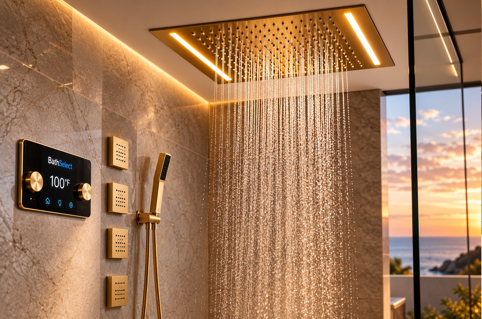 BathSelect luxury smart shower head with digital LED features