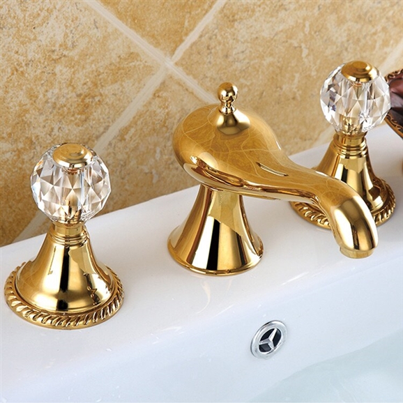 MOLINO BATHROOM WIDESPREAD LAVATORY SINK FAUCET CRYSTAL HANDLES MIXER TAP GOLD FINISH