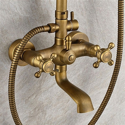 Naples Antique Brass Rainfall Shower Set with Shower Caddy