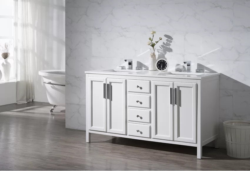 75 Inch White Double Sink Bathroom Vanity With Marble