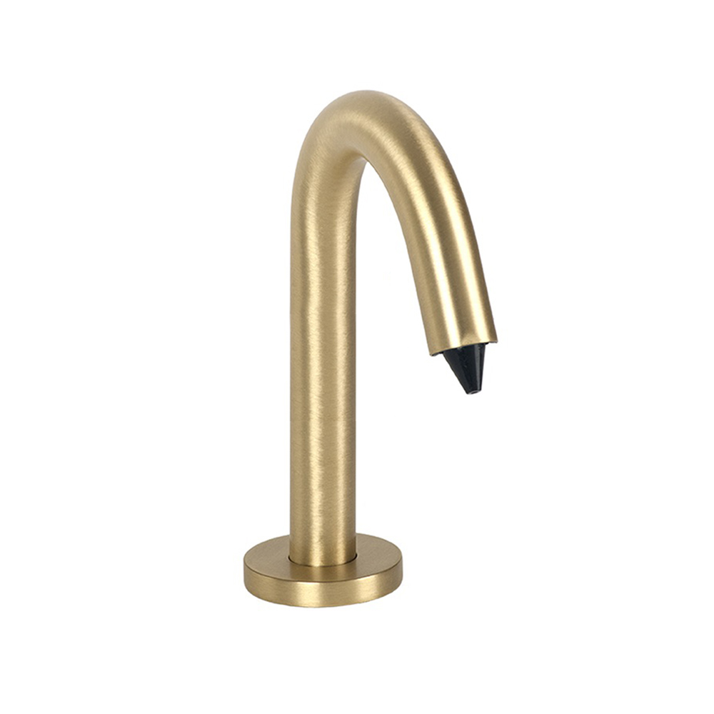 Naples Goose Neck Brushed Gold Finish Freestanding Dual Automatic Commercial Sensor Faucet And Soap Dispenser