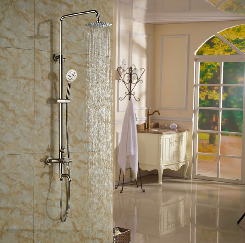 Naples Wall Mount Brushed Nickel Shower Set With Hand Shower