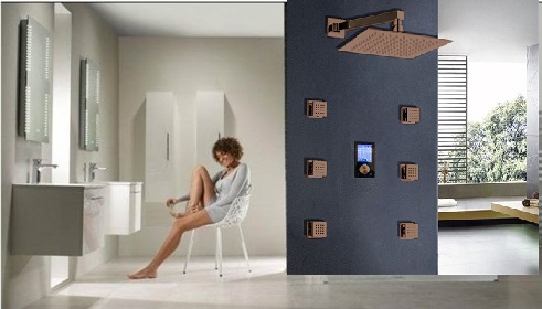 Trialo Light Oil Rubbed Bronze Solid Brass Color Changing Water Powered Led Shower with Adjustable Body Jets and Digital Mixer