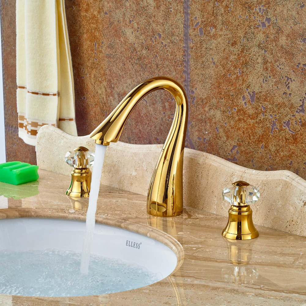 Paphos Gold Finish Bathroon Sink Faucet with Crystal Handle
