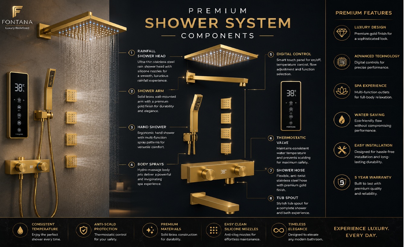 Premium shower system components