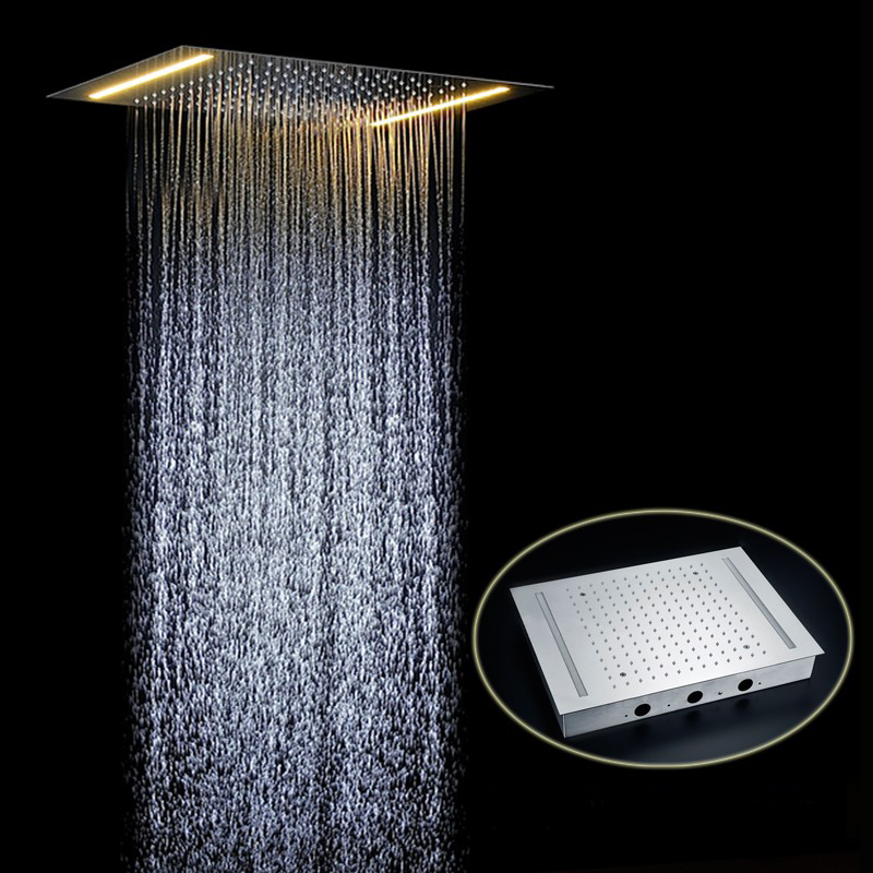 Venice Rectangular Recessed Shower Head with Single Color LED