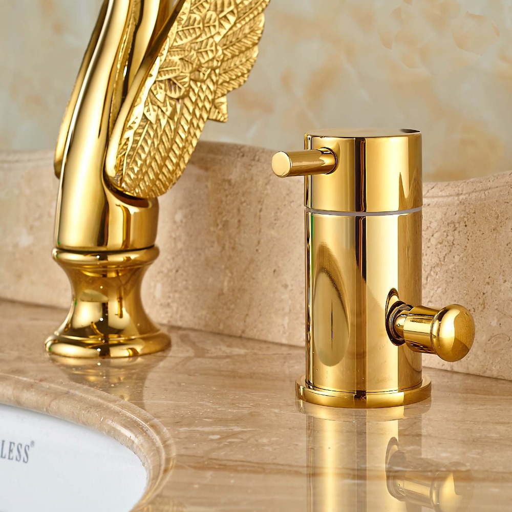 Gold-Finish-Swan-Single-Handle-Bathtub-Faucet