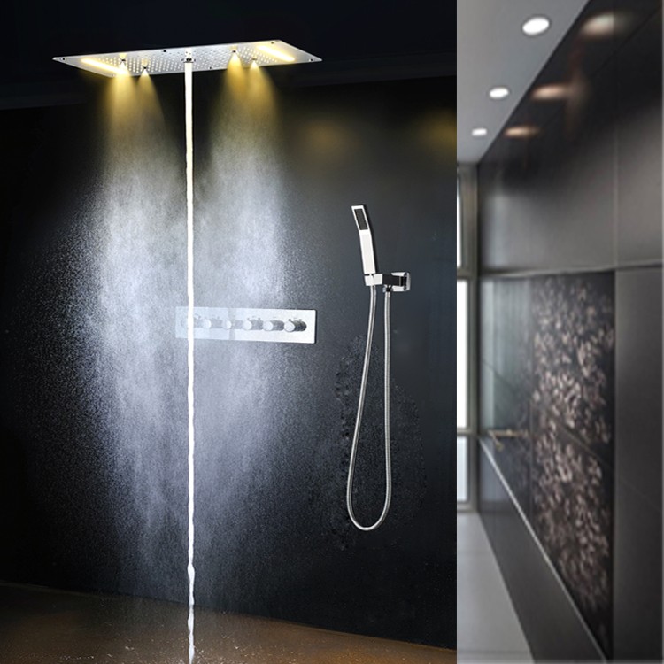 Venice Thermostatic Rectangular Recessed Shower Head with LED
