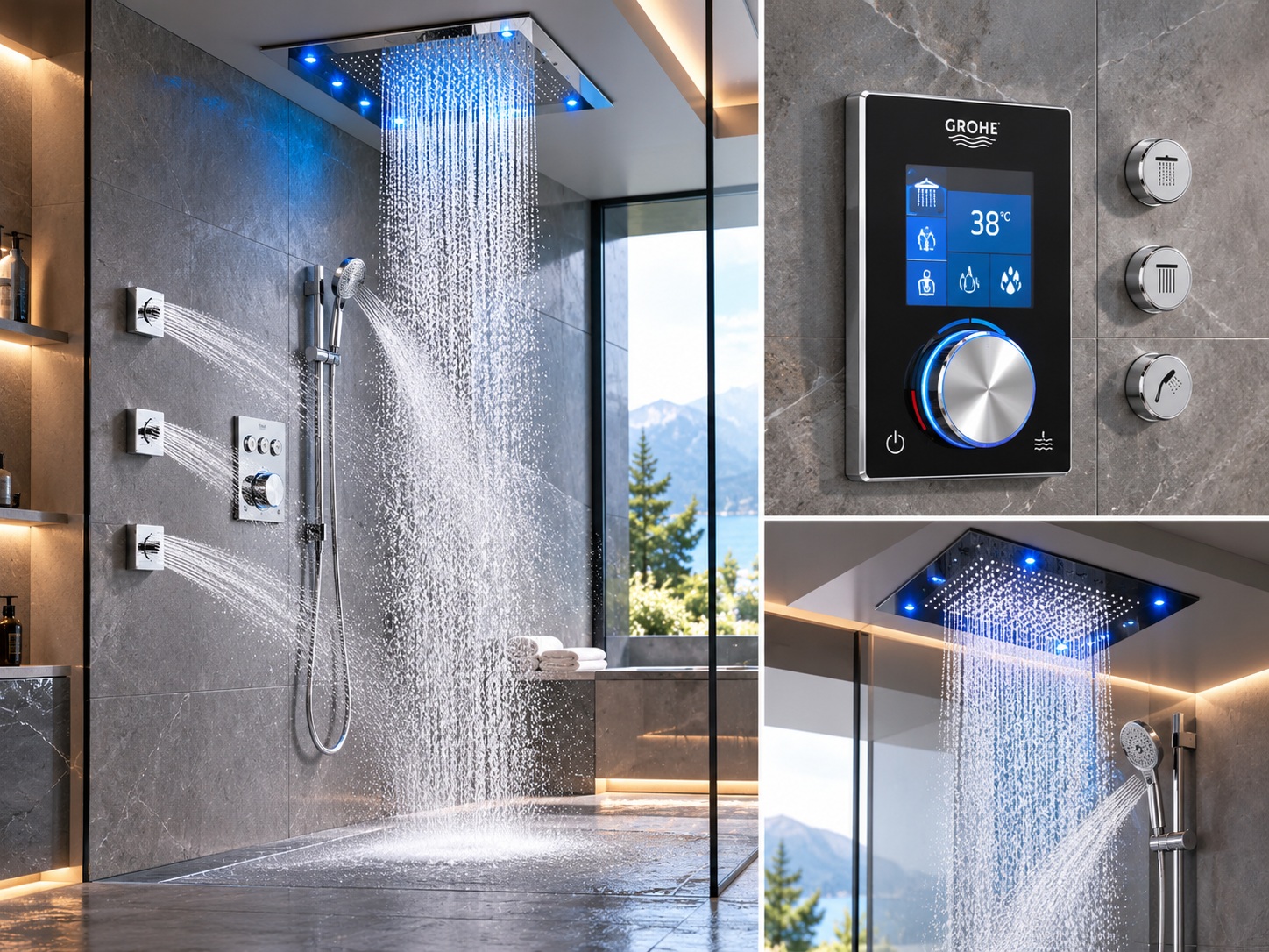 Grohe SmartControl shower system with push-and-turn controls, multiple outlets, and precision water delivery for luxury hospitality bathrooms