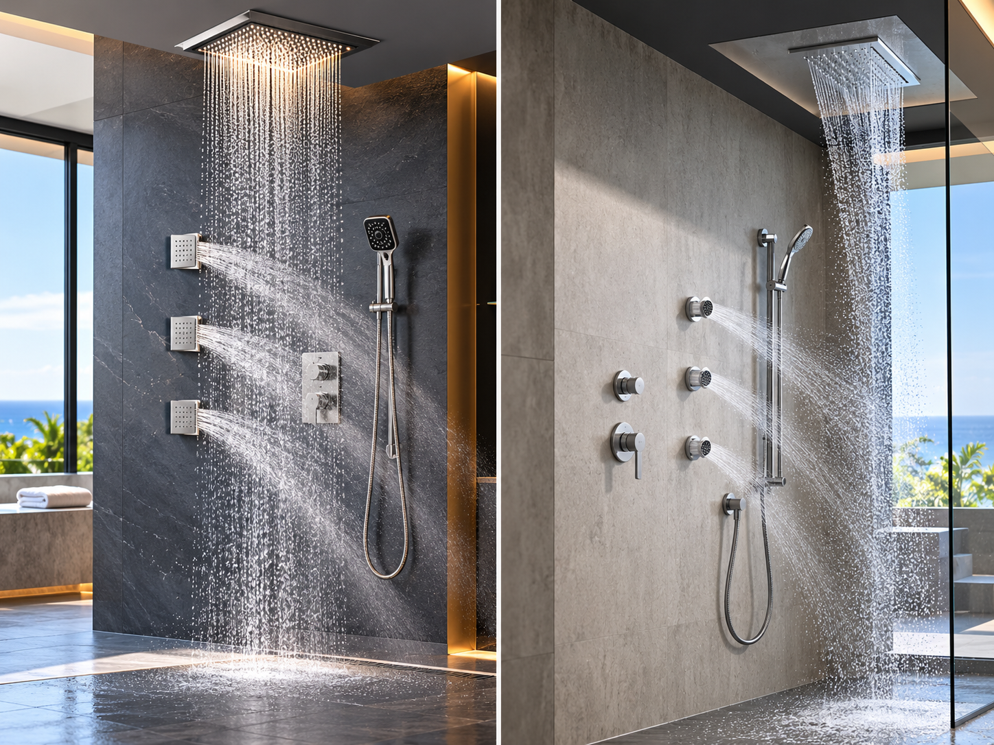 Delta Faucet shower system illustrating H2Okinetic technology, advanced spray patterns, and balanced water coverage for hospitality bathrooms