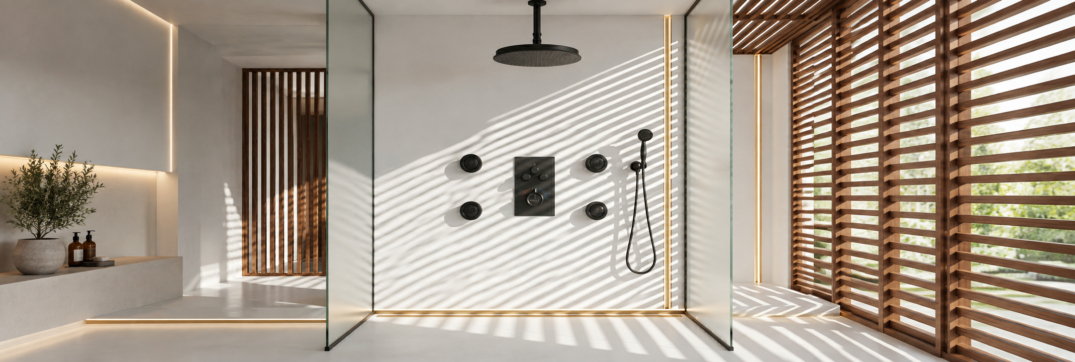 BathSelect matte black multi jet shower systems with body massage sprays