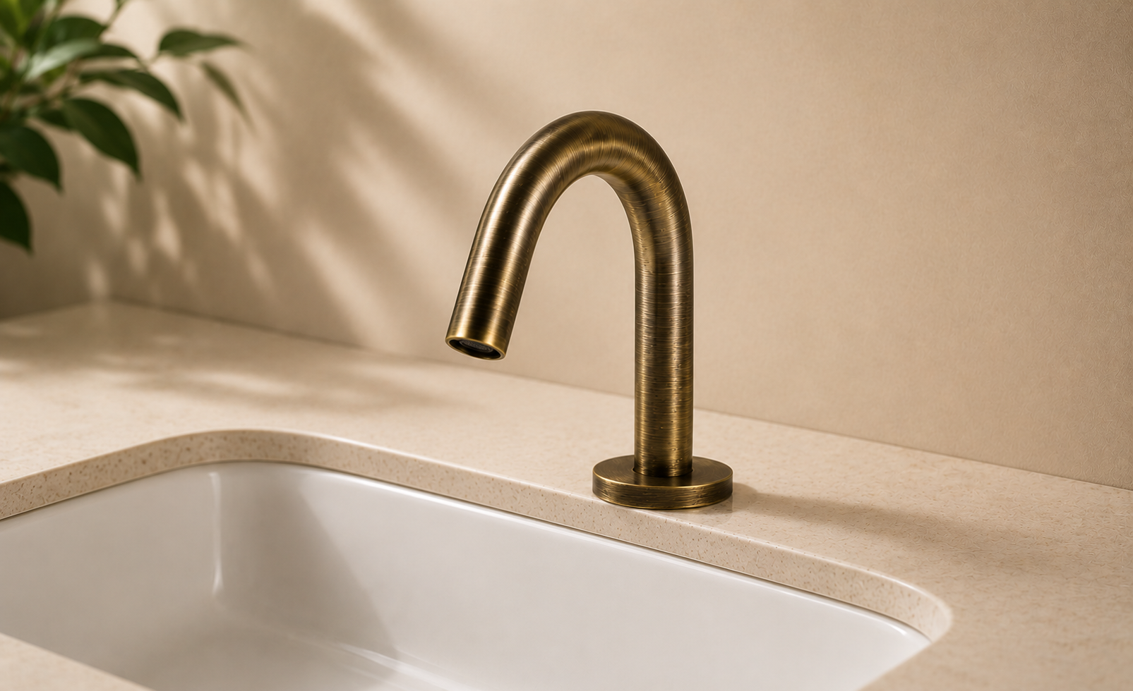 BathSelect brushed gold deck mount commercial touchless sensor faucet