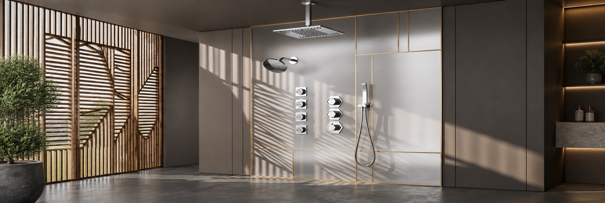 Chrome dual rainfall shower system with body sprays