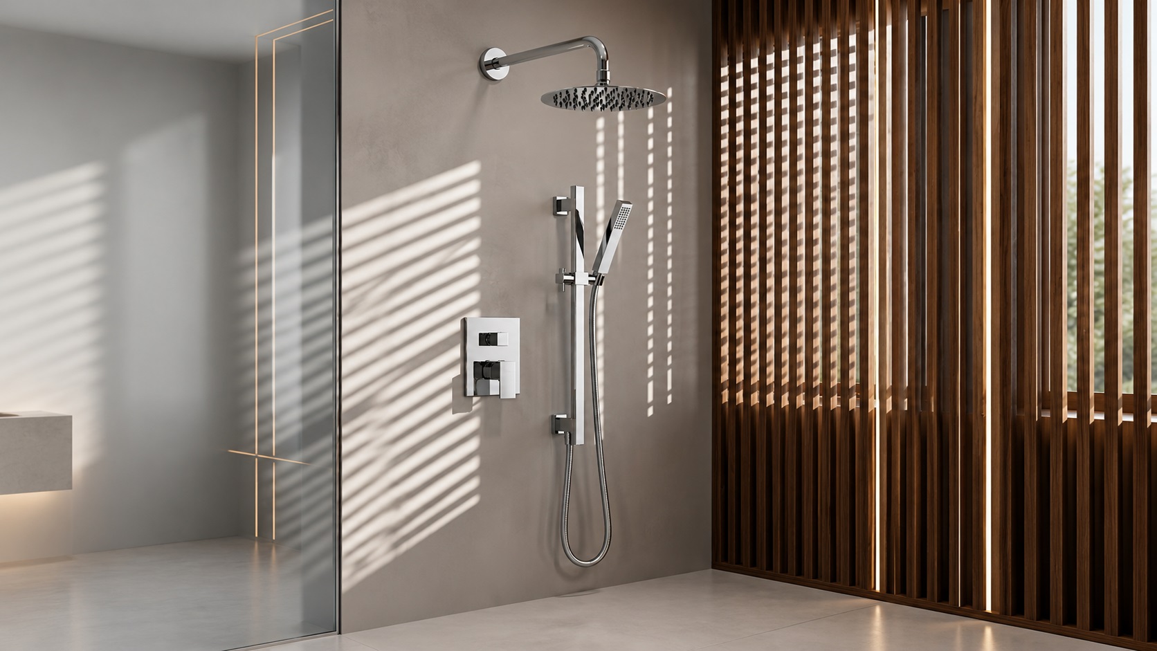 Chrome multifunction shower systems for luxury residential bathrooms