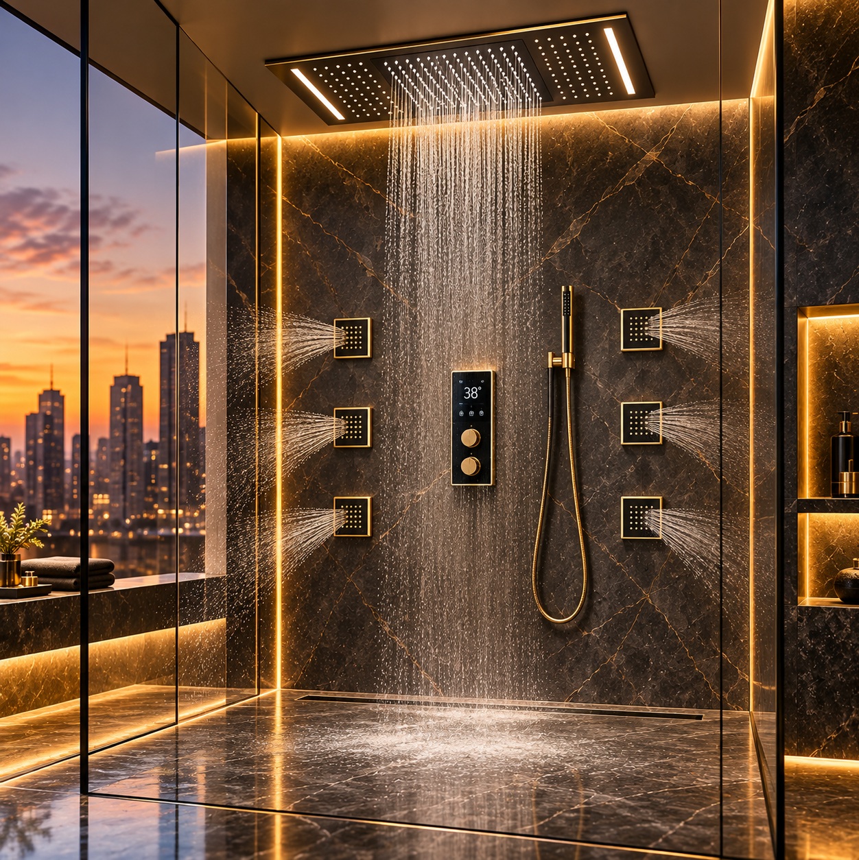 BathSelect luxury spa ceiling shower with body jets and handheld