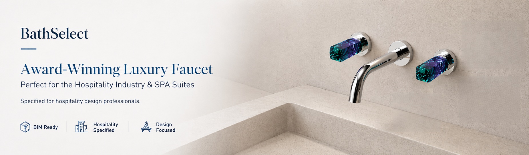 BathSelect award-winning wall-mounted luxury faucet with crystal handles for hospitality bathrooms and premium spa suites