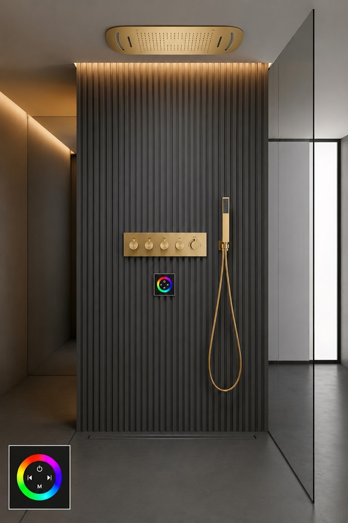 BathSelect Aurelia Gold Ceiling Rainfall Shower With Handheld Wand