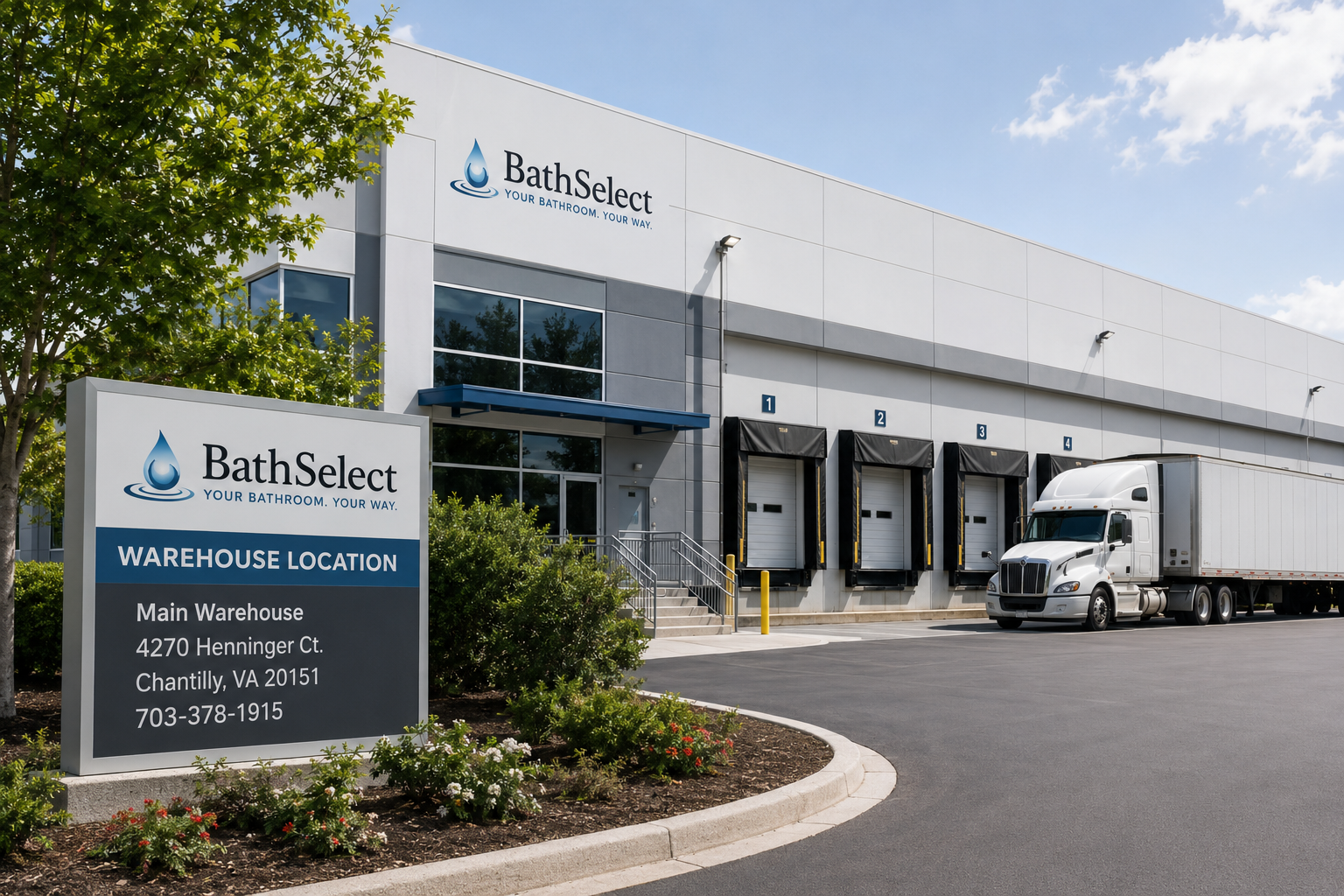 BathSelect warehouse and customer order location in Chantilly Virginia