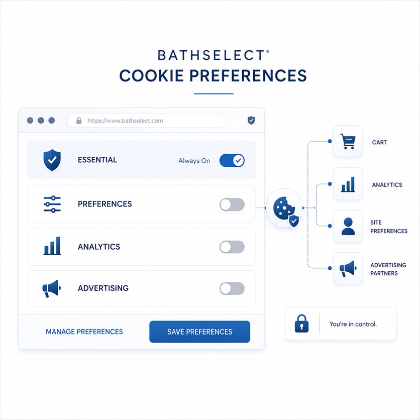 BathSelect BS20194MBL matte black bathroom faucet representing cookie controls account preferences and website settings