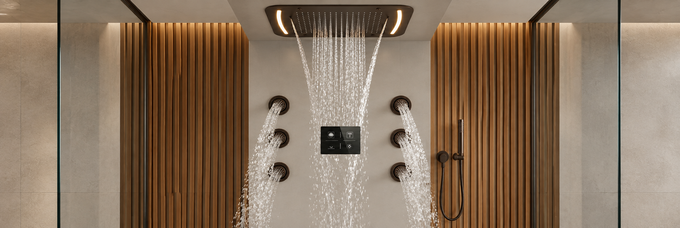 BathSelect multifunction large shower heads with rainfall waterfall and multiple spray functions