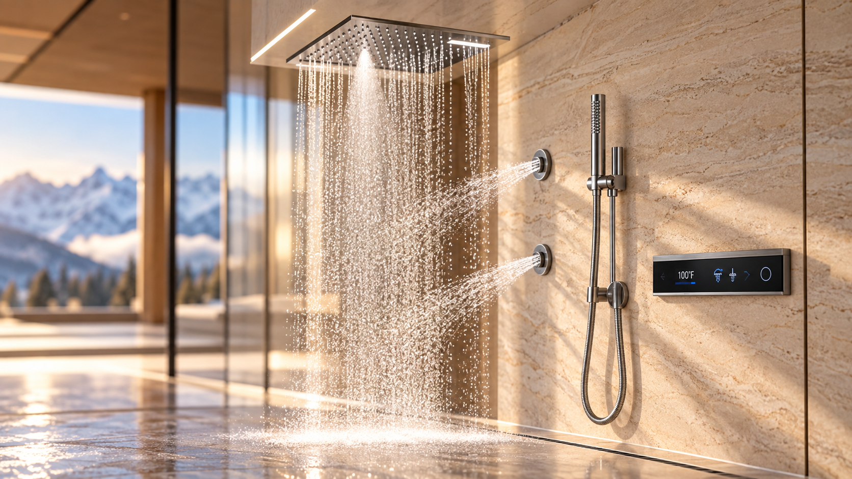 Luxury exposed tub and shower system for residential bathrooms