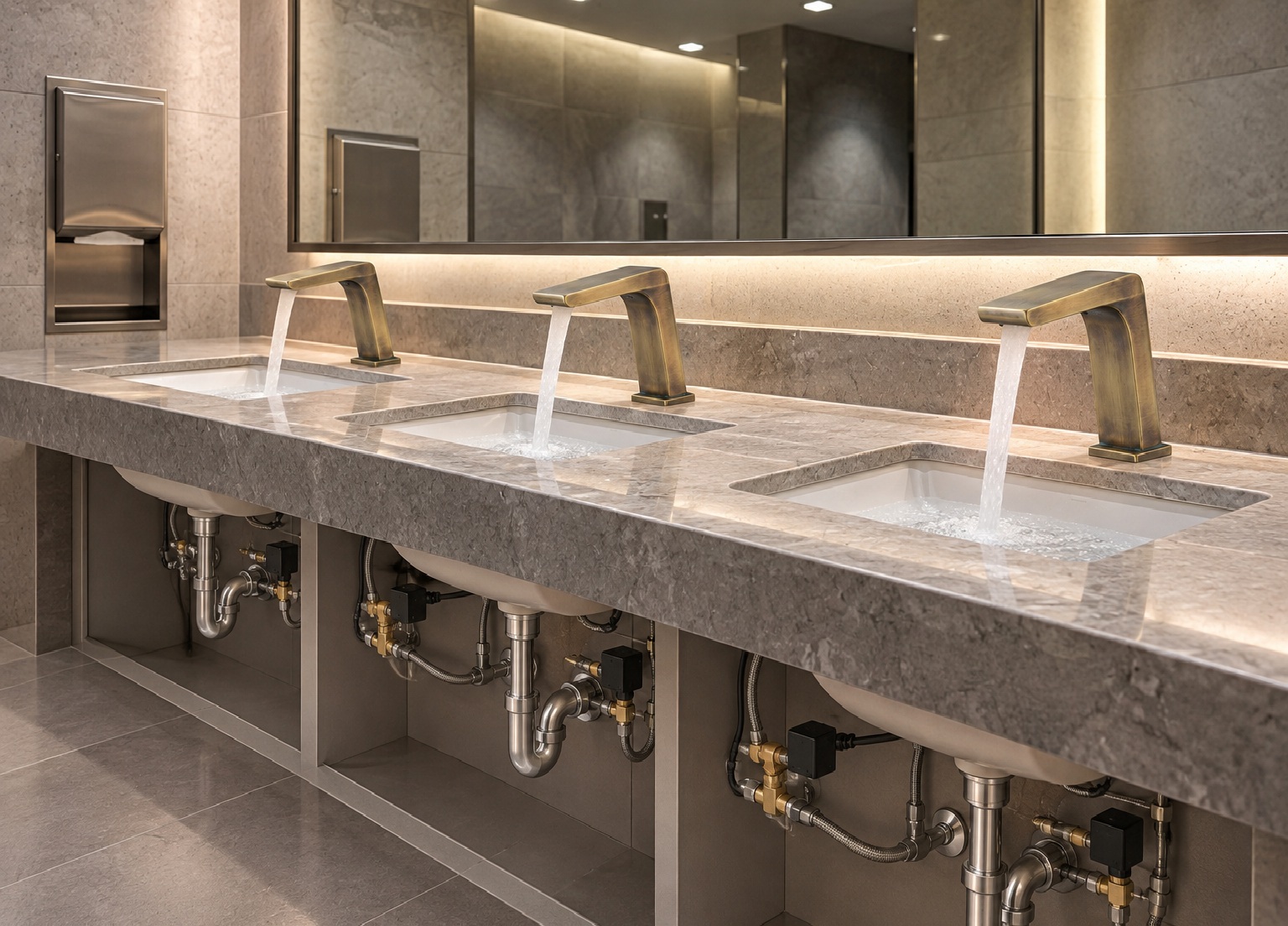 Bathroom fixture field performance verification including flow testing leak checks and installation results