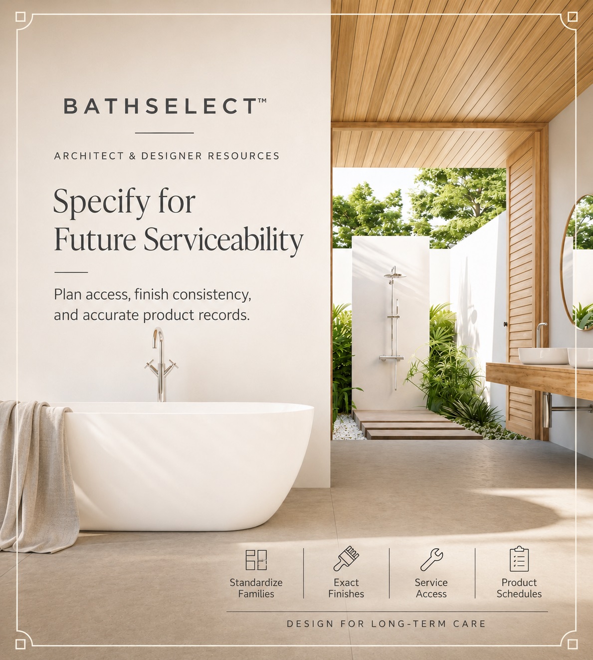 BathSelect architect-recommended shower system selected for long-term serviceability