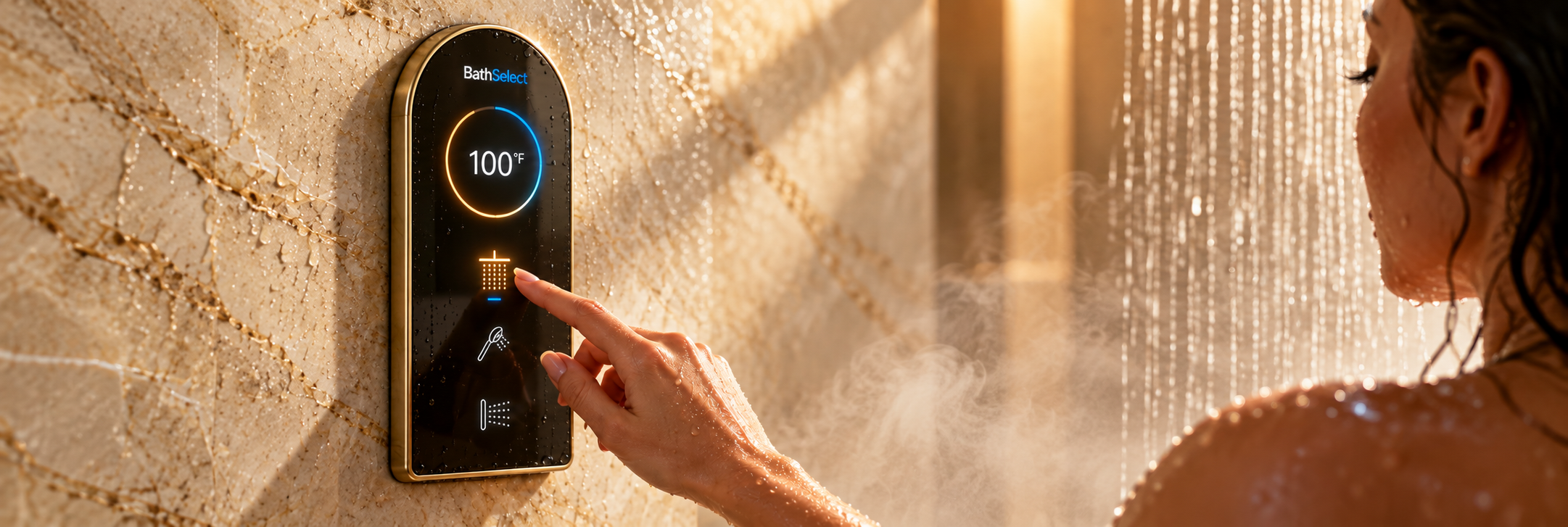 BathSelect gold waterproof digital shower touch control with temperature display