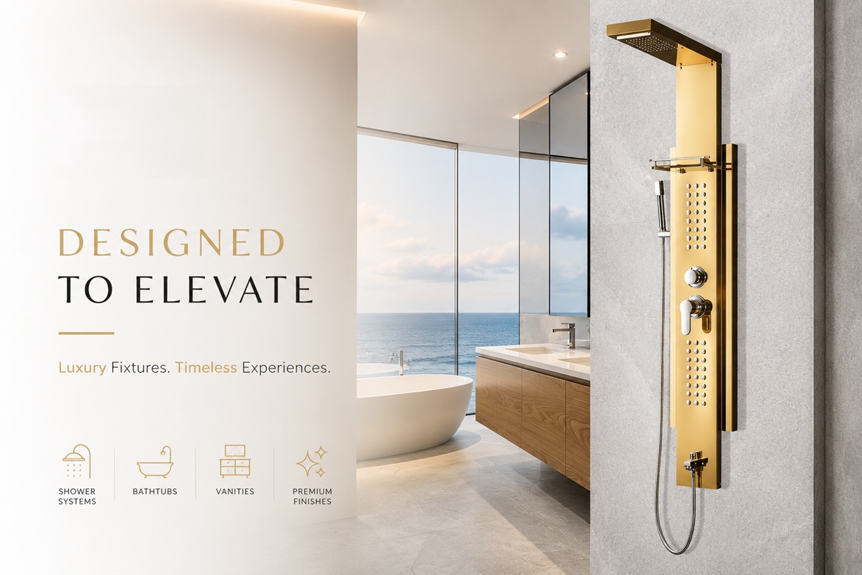 BathSelect gold shower system in a luxury hospitality bathroom