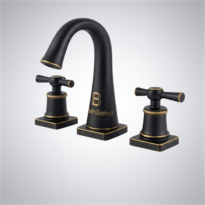 BathSelect Heritage Rope matte black and brushed gold widespread faucet