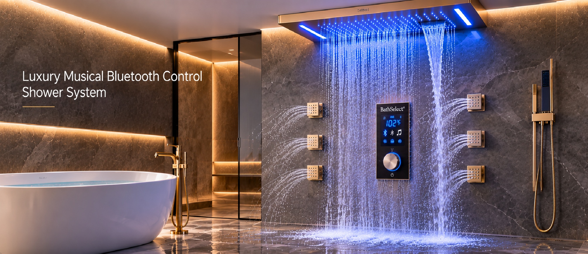 BathSelect luxury musical Bluetooth control shower system with digital Bluetooth music interface