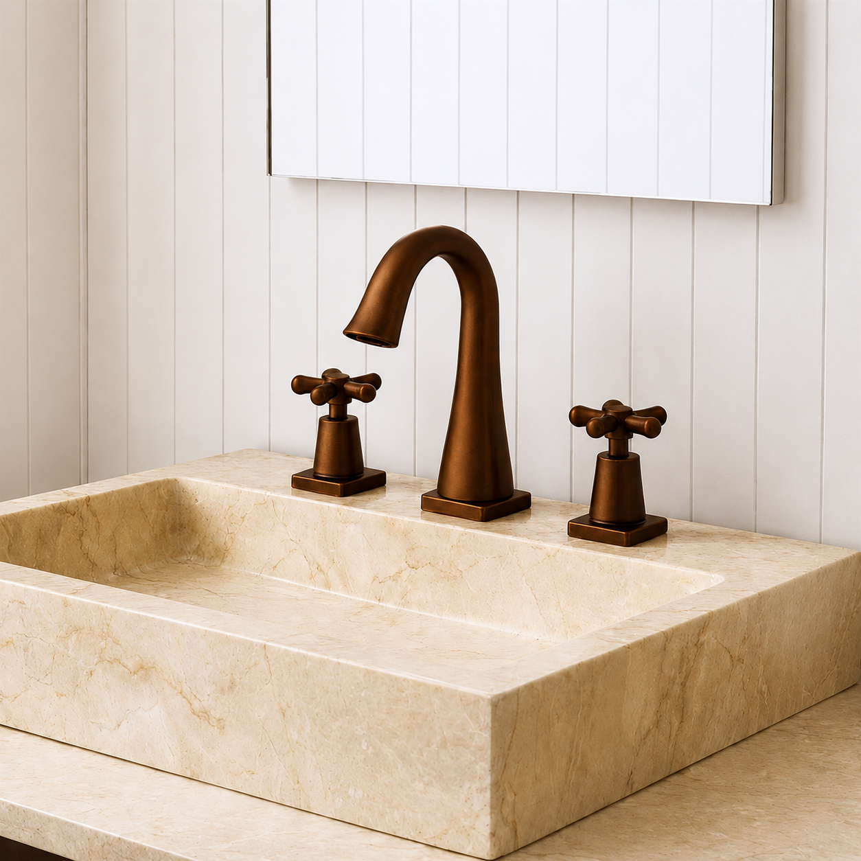 BathSelect Silhouette Pedestal Antique Copper Three-Hole Deck-Mounted Basin Faucet