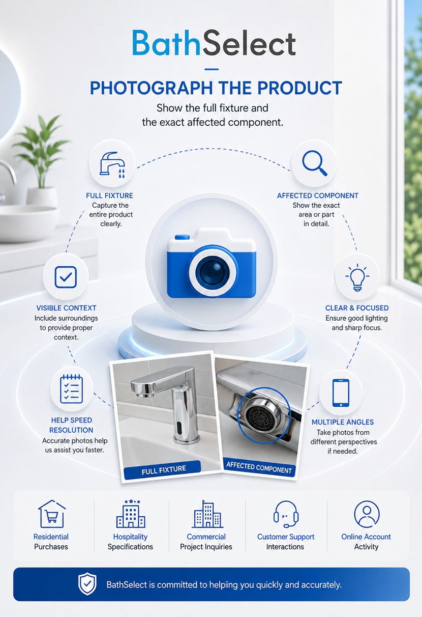 BathSelect troubleshooting photographs and claim documentation