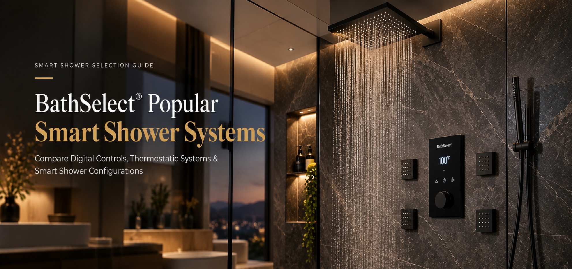 BathSelect popular smart shower systems selection guide with digital controls and thermostatic shower configuration