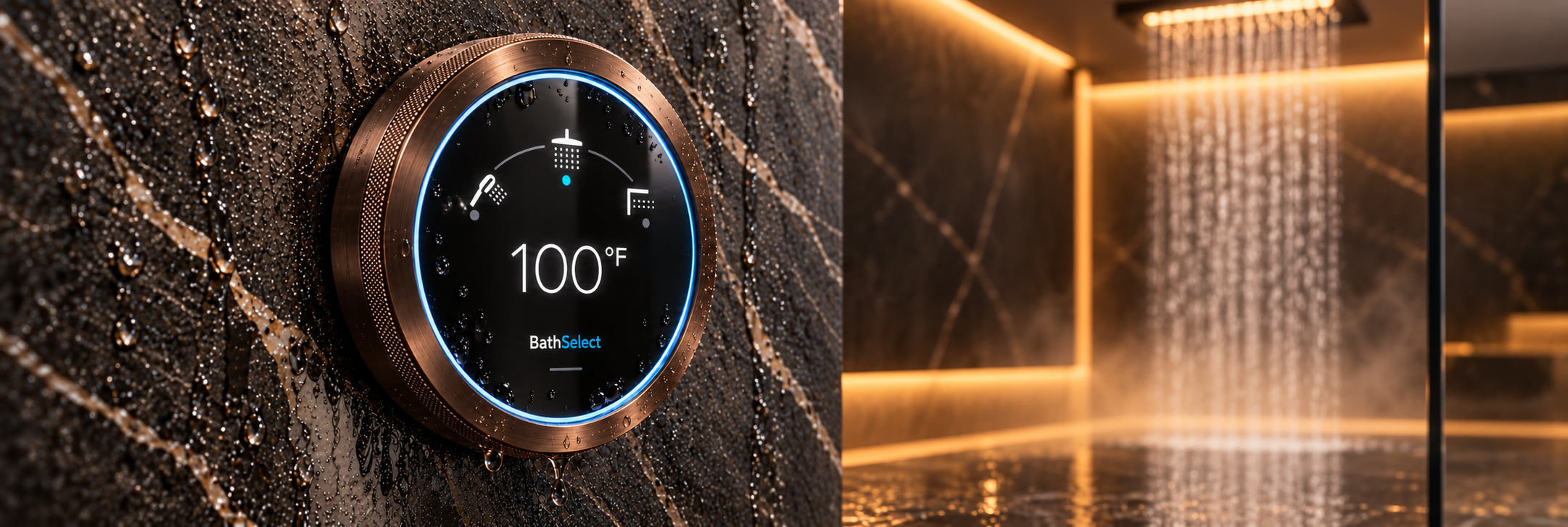 BathSelect bronze three-function shower control for a multifunctional shower system