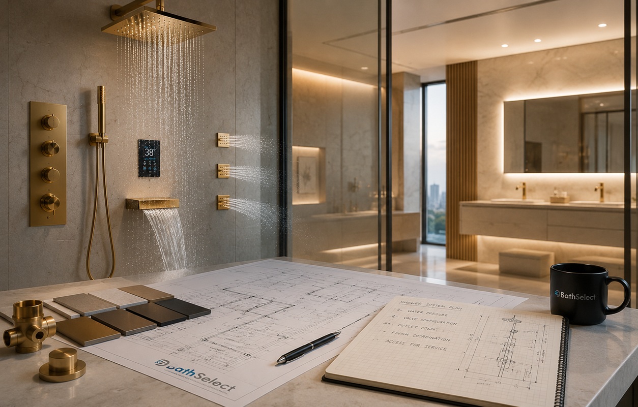 BathSelect luxury shower system project planning with coordinated engineering and installation preparation