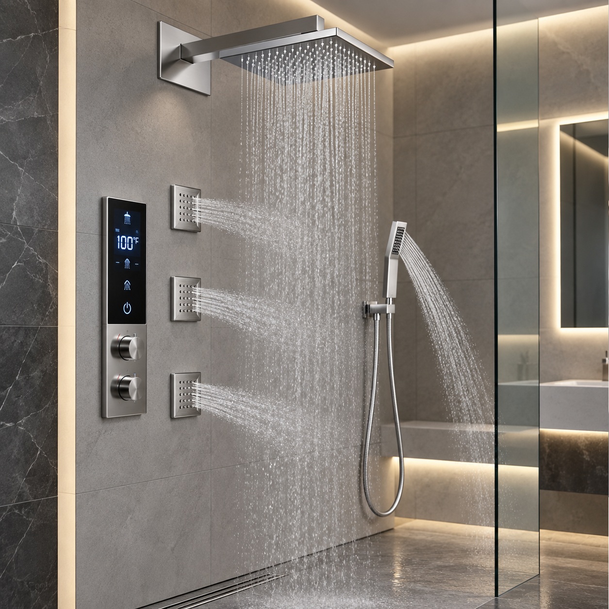 Digital shower temperature mixing and simultaneous outlet performance control