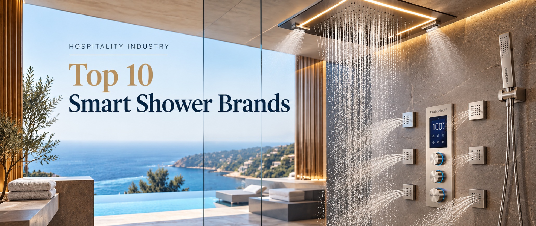 BathSelect Top 10 smart shower brands for the hospitality industry with digital shower control and luxury multi-outlet shower system