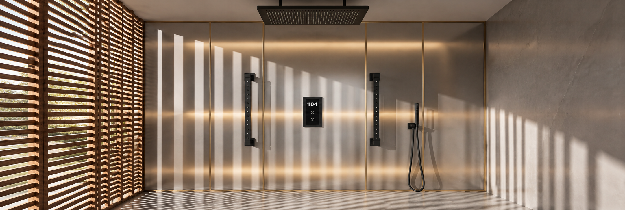BathSelect matte black multifunctional shower panel systems