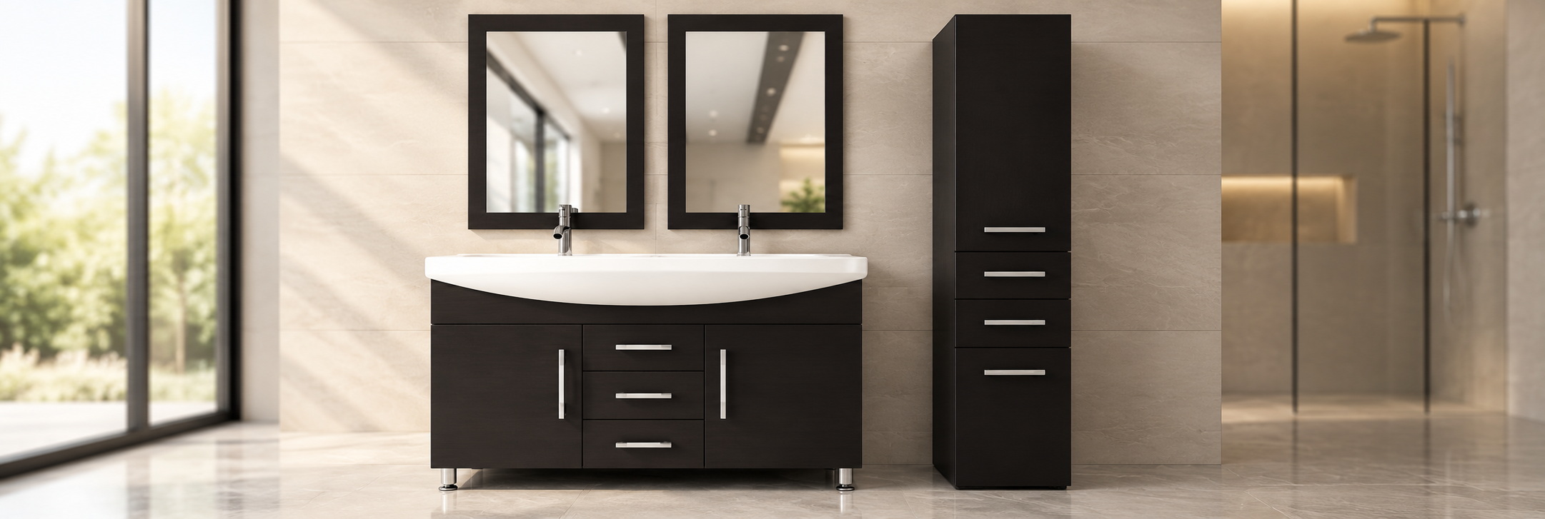 Naples contemporary white double-sink bathroom vanity with quartz countertop and storage
