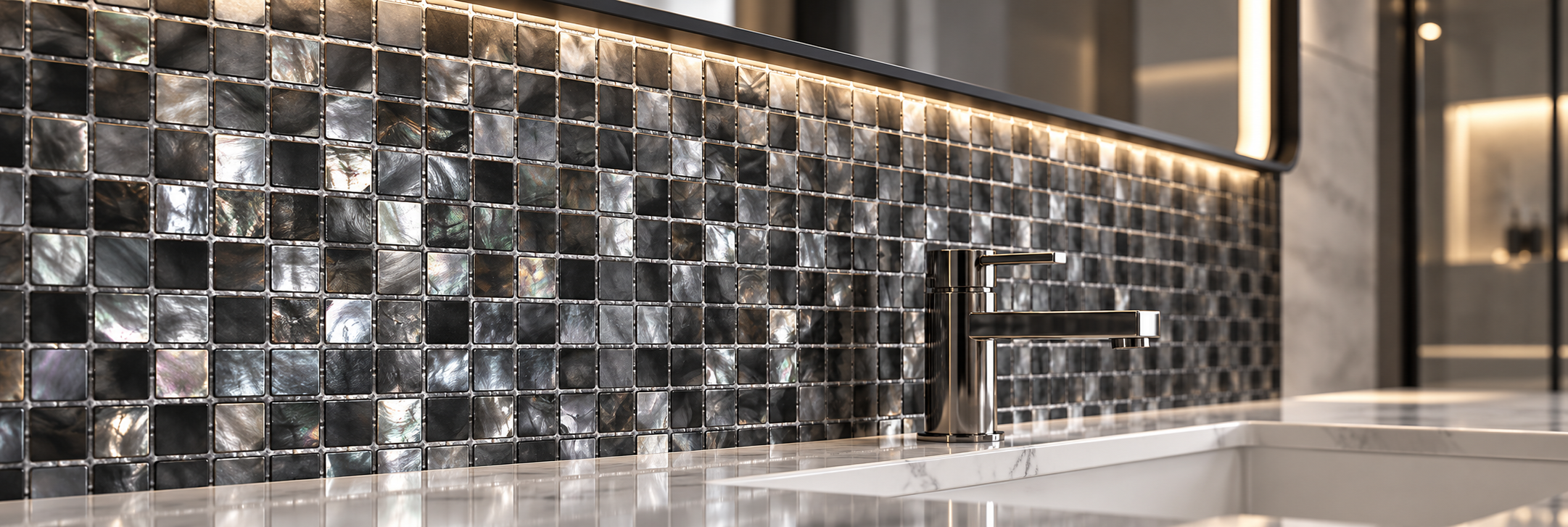 BathSelect black mother of pearl decorative mosaic wall tiles for luxury bathrooms