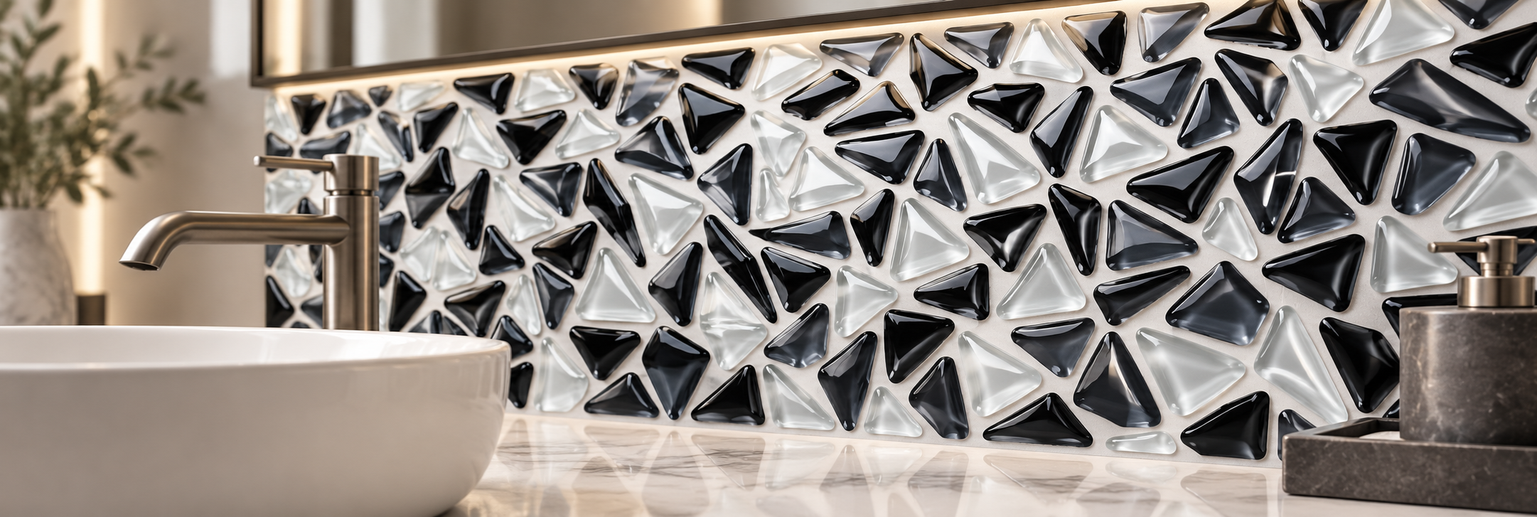 BathSelect small triangular geometric patterned mosaic tiles for bathroom feature walls