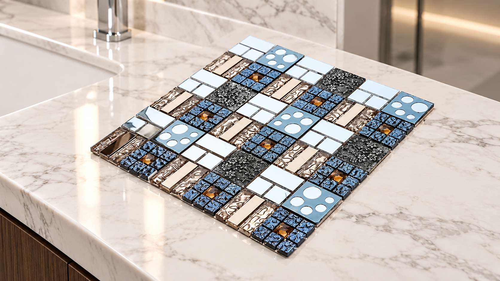 BathSelect decorative carved floral patterned mosaic tiles for designer bathroom accent walls