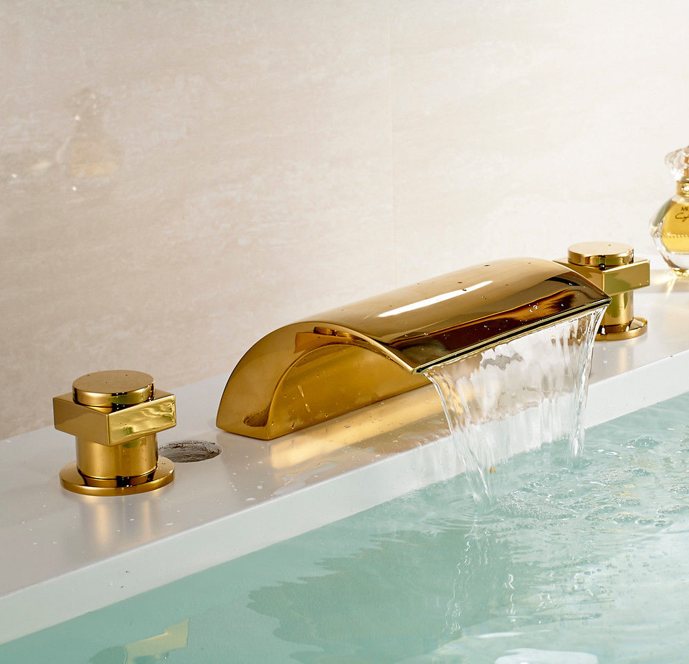 Geo Solid Brass Gold Finish Bathtub Faucet-brass-widespread-bathtub